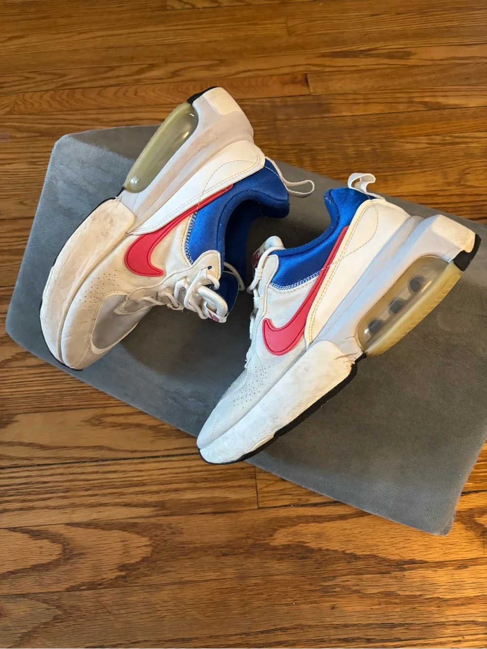 Nike White Sneakers with Pink Swoosh and Blue Inner Lining